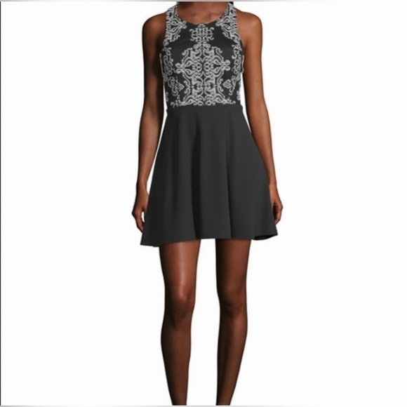 Speechless Womens Fit & Flare Dress Black White Damask Stretch Cut Out Zipper 1 - Picture 1 of 8